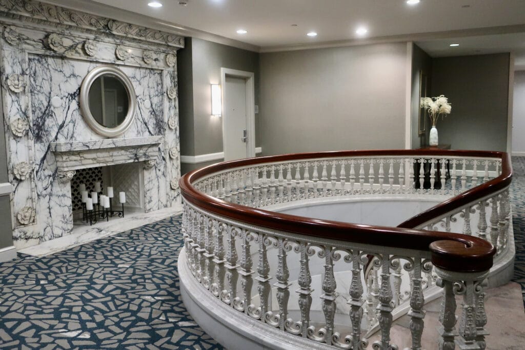 Carrera Marble fireplace at former American Optical Co. now The Wellsworth Hotel