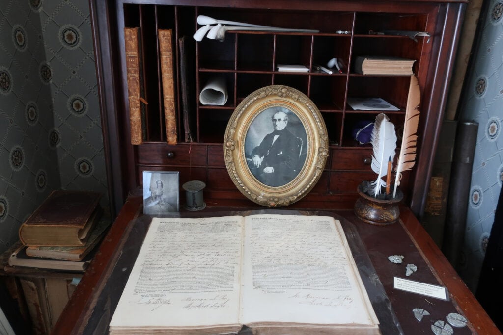 Jacob LeRoys desk and land ledger at LeRoy House NY