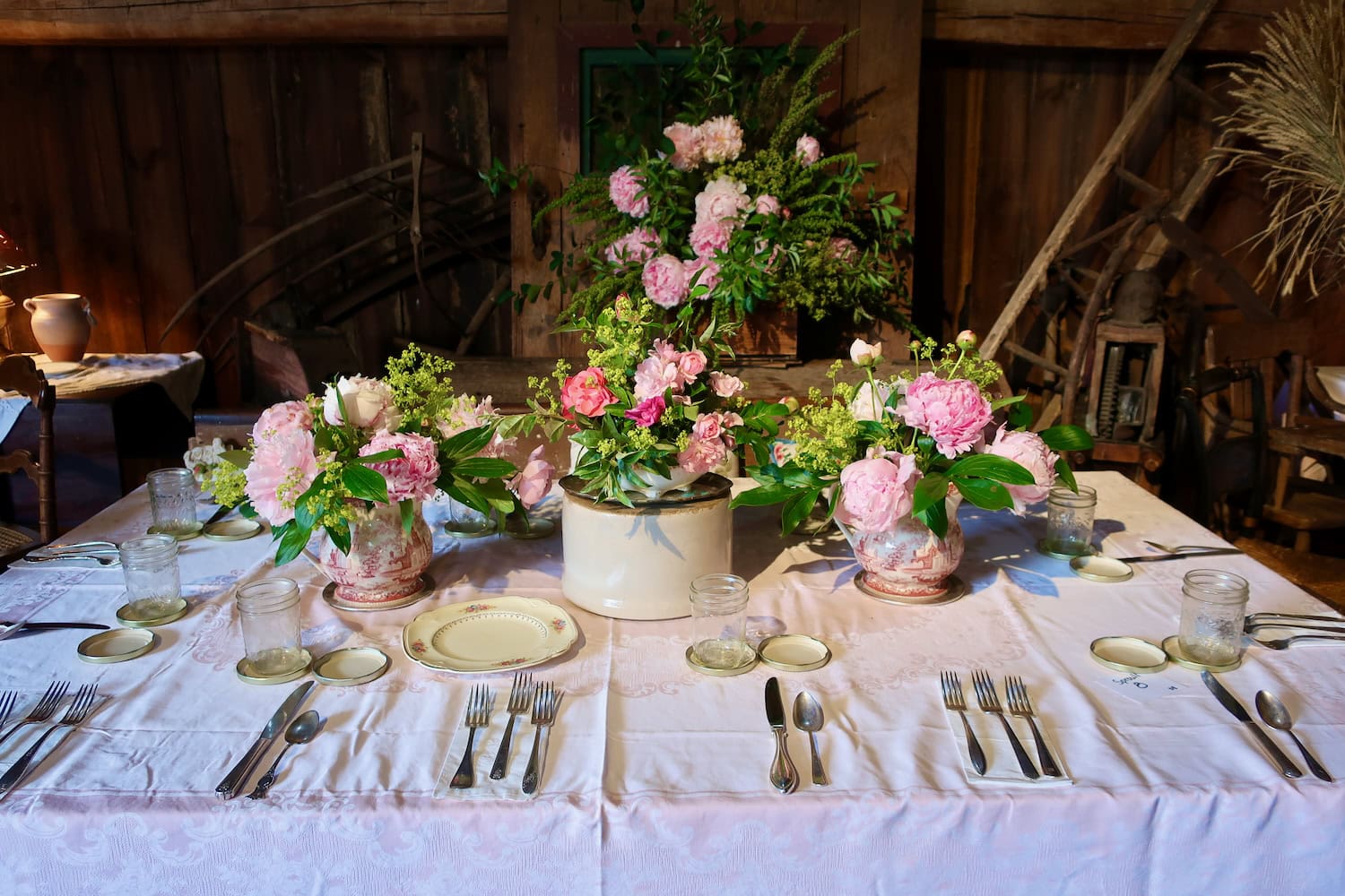 Hurd Orchards Holley NY themed farm Luncheon - roses and peonies