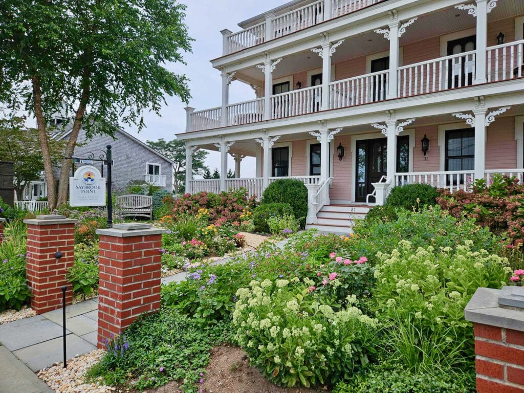 Three Stories Guesthouse exterior in summer Saybrook Point Resort Old Saybrook CT