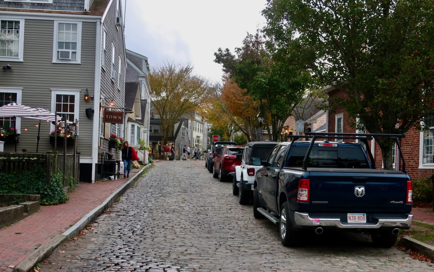 Cobblestone streets of Nantucket downtown